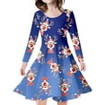 thumbnail image 1 of WEAIXIMIUNG Robe Bleue Enfants Filles Tout-Petits Arbres de Noël Imprimé Cerf Robe de Fête à Manches Longues 10-13 Ans, 1 of 5