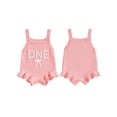thumbnail image 2 of BemeyourBBs Baby Girl First Birthday Outfit 1st Years Old Clothes Knit Romper Overalls Sleeveless Number Letter Bow Embroidery Sweater Romper Bodysuit Playsuit Spring Summer Fall Clothing, 2 of 9