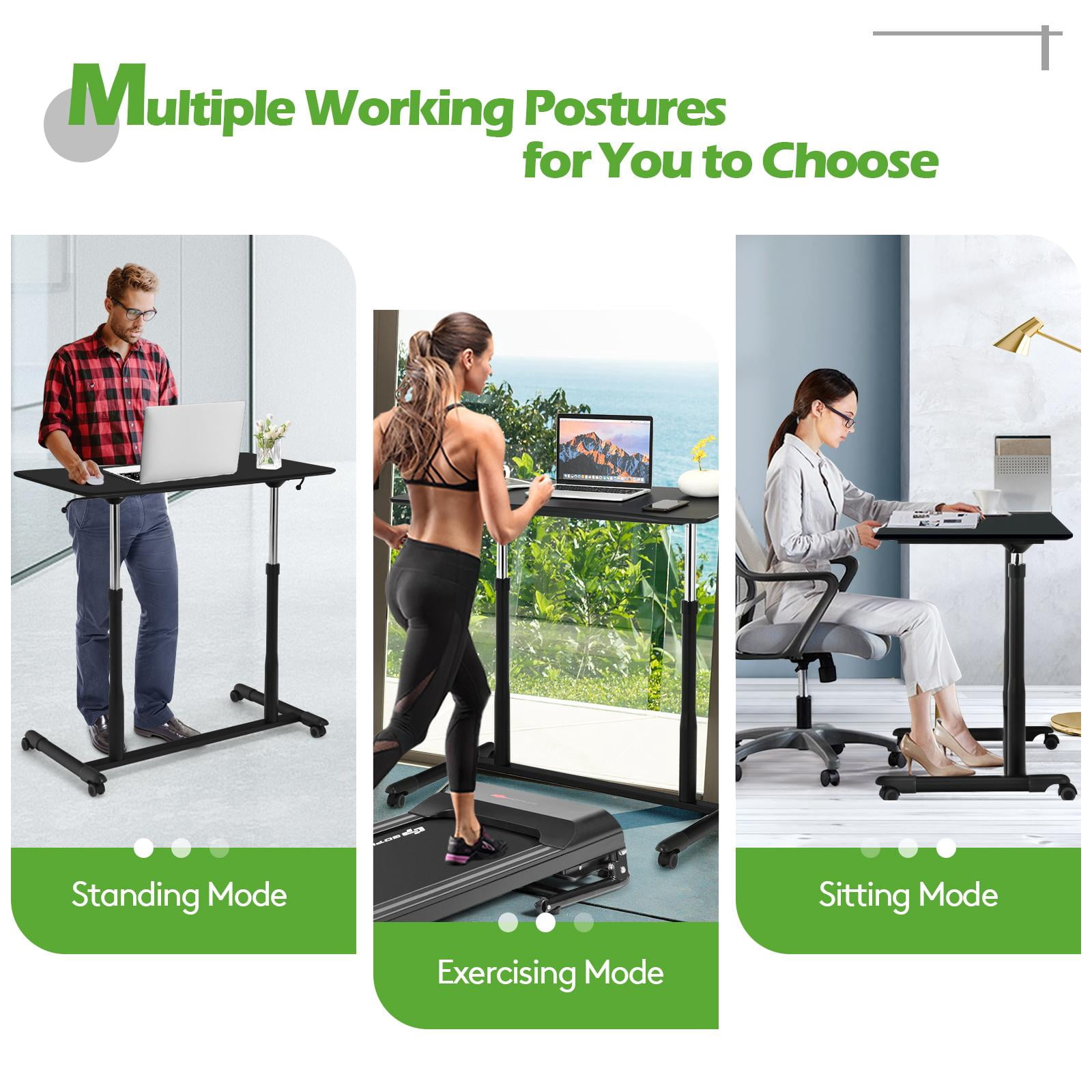 Giantex Mobile Height Adjustable Standing Desk, Compact Pneumatic Sit to Stand Computer Desk w/ Lockable Casters, Ergonomic Rolling Laptop Table for Home Office, Black
