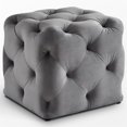 thumbnail image 4 of Grey Velvet Ottoman - Leonard - Square Shaped - Modern, 4 of 7