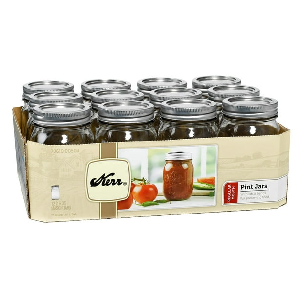 Kerr, Glass Mason Jars with Lids & Bands, Regular Mouth, 16 oz, 12 Count - Walmart.com - Walmart.comListsGift Finder