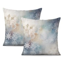 Snowflakes Rustic Winter Themed Throw Pillow Covers 16"x16", Set Of 2, Linen Study Sofa Cushion Cover Indoor Living Room Home Decor