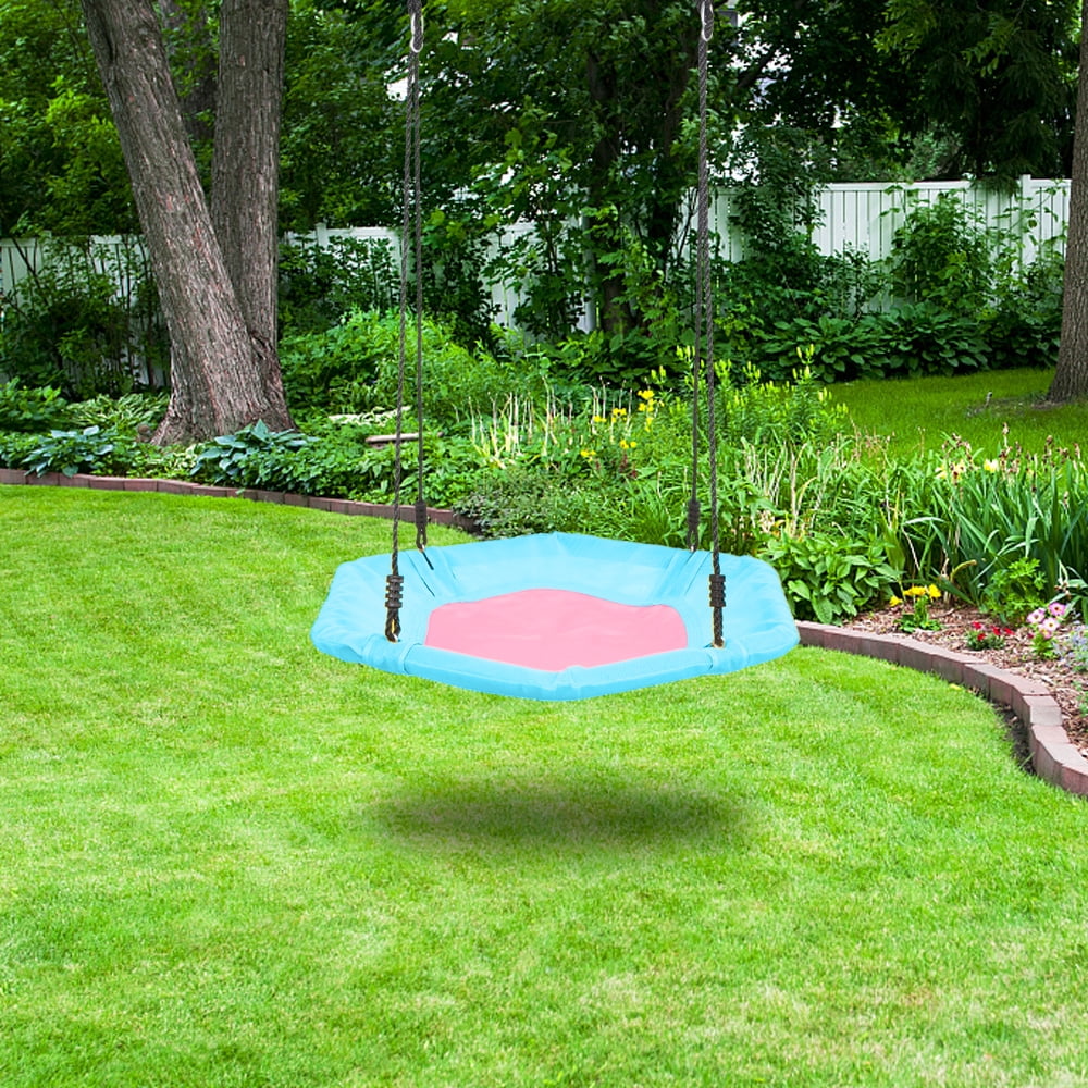 CIPACHO Hexagon Tree Swing, Kids Platform Swing with 2 Carabiners & Adjustable Rope, Swing Set Great for Backyard