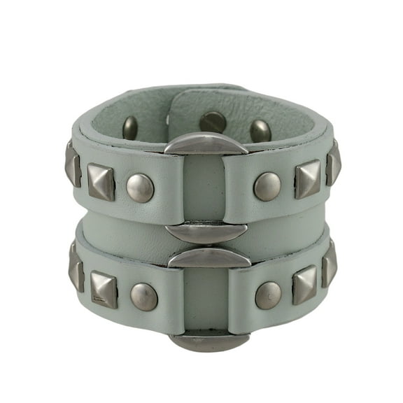 Zeckos Gray Leather Double Chrome O Ring Wristband Bracelet