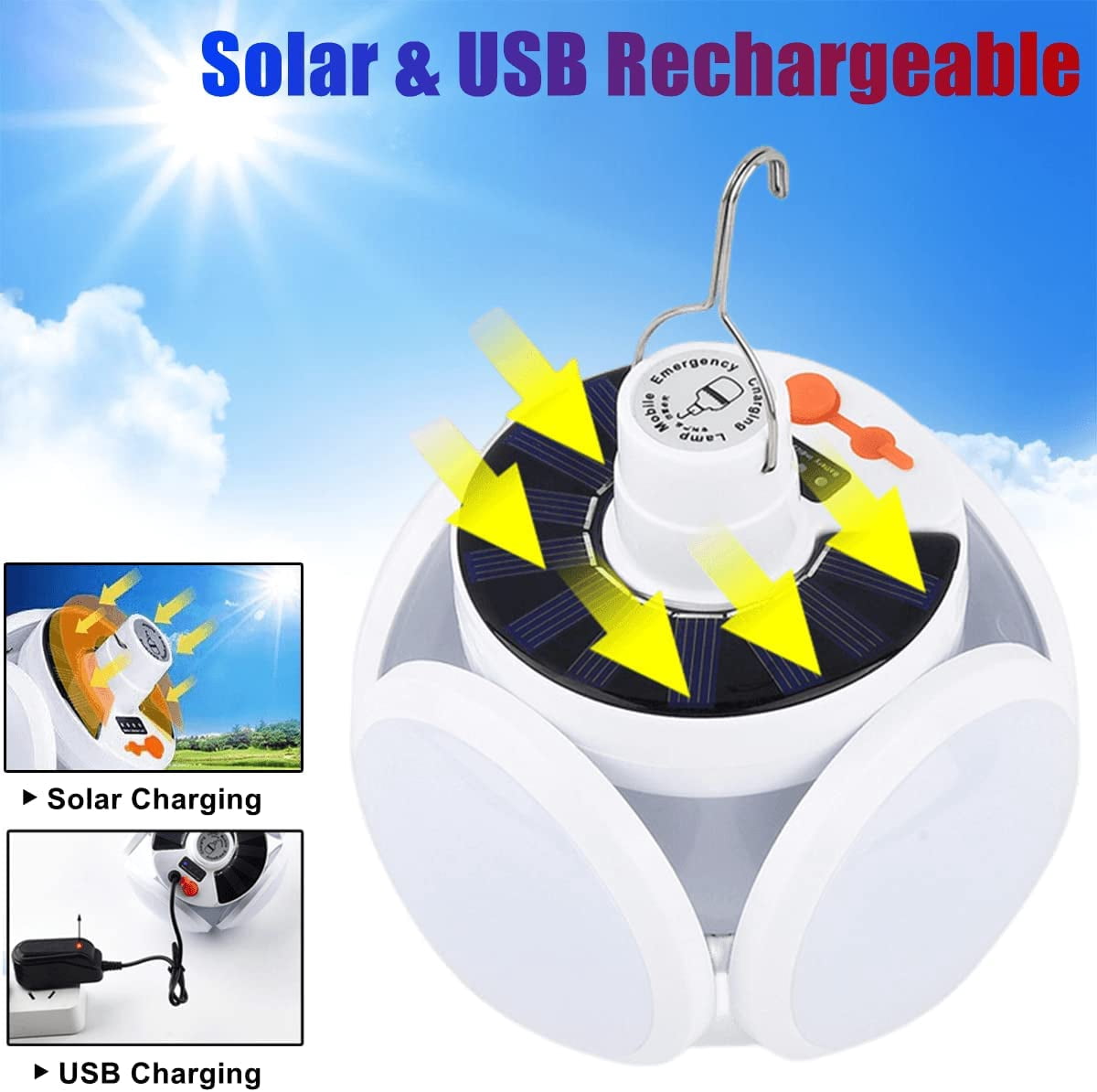 Soapow Solar Camping Lantern, USB/Solar Rechargeable Collapsible Tent LED Lights with Remote, Portable RV Emergency Solar Hanging Lantern Lamp for Night Fishing, Hiking