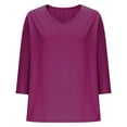 thumbnail image 5 of Women's V Neck T Shirts Solid Color 3/4 Length Sleeve Tops for Women Casual Loose Fit Base Tees, Purple|V-neck 2XL, 5 of 7