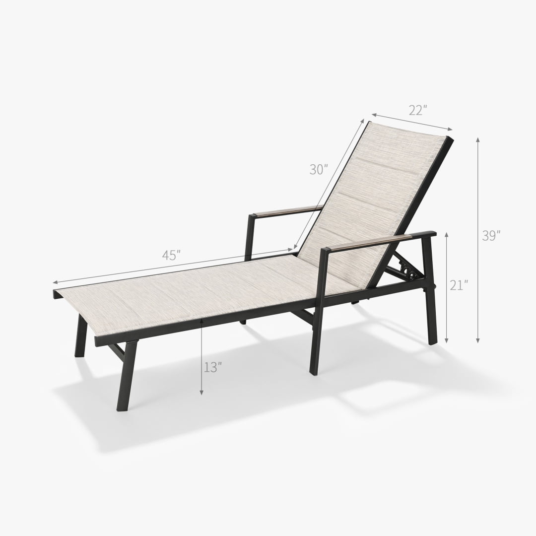 Outdoor Adjustable Recliner Chair Set 2 Pieces – Aluminum Frame, for Patio, Beach, Yard, Pool, Gray