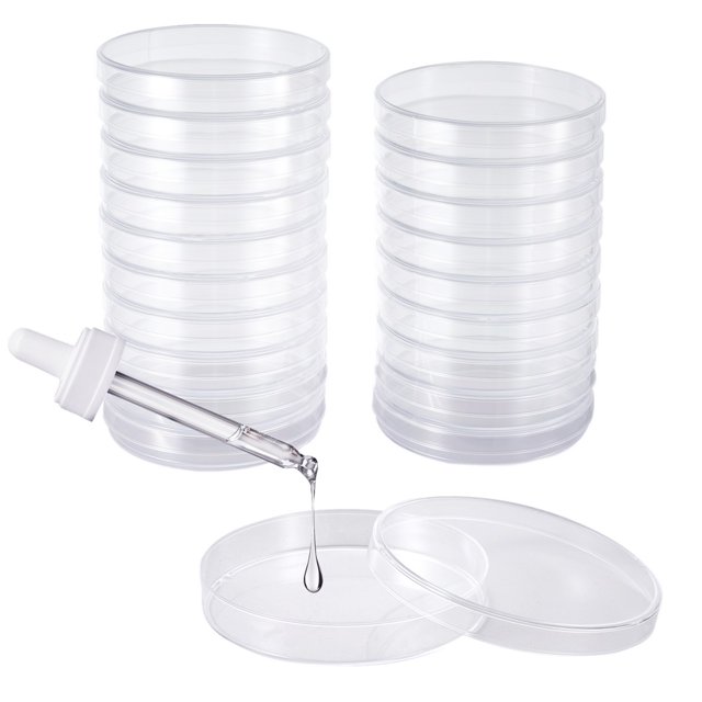 Placas de Petri de laboratorio estériles de plástico grueso con tapa, paquete de 100, plato de cultivo celular único para proyecto de escuela de medicina, pipetas de transferencia de 3,54 pulgadas, he