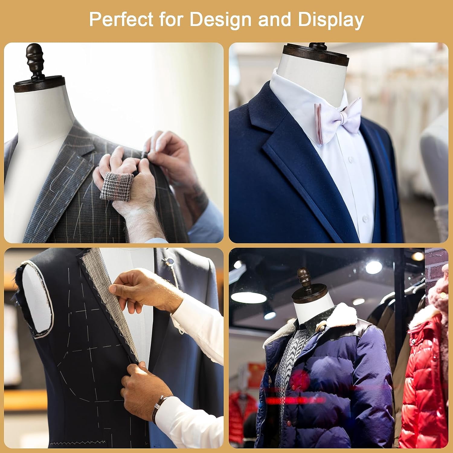 Bonnlo Male Dress Form, Male Mannequin Adjustable Height Torso Body Display and Sewing with Wooden Stand