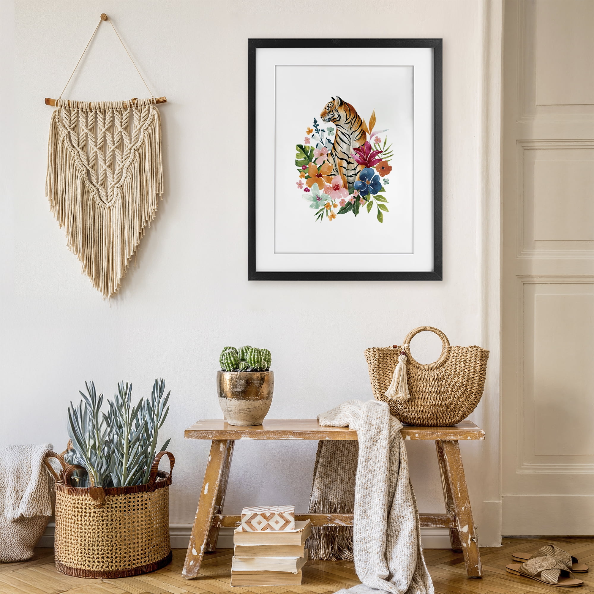 Stupell Industries Tropical Jungle Tiger Black Framed Print Under Glass, design by Bethany Sandoval