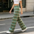 thumbnail image 7 of Women's Plaid Straight Leg High Waist Casual Pants, Polyester Pocket Loose Long Trousers, Fashion Summer Bottoms for Daily Shopping Home | TruHer,Green Free Size, 7 of 7
