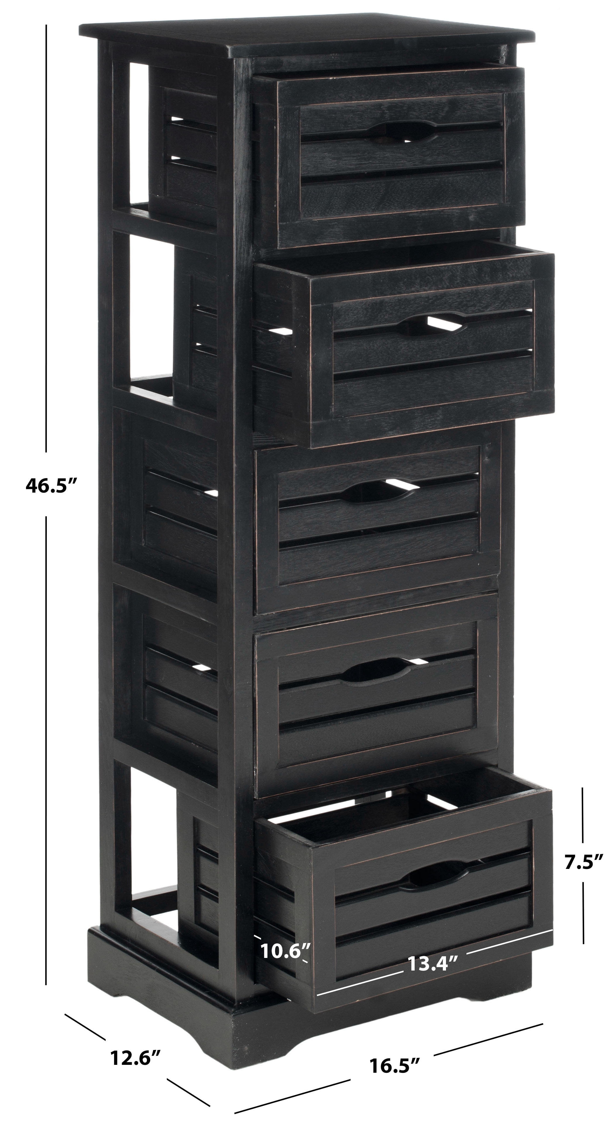 SAFAVIEH Sarina Solid Rustic 5 Drawer Cabinet, Distressed Black