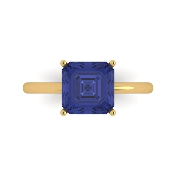 Solitaire Engagement Ring for Women - 2.5ct Simulated Tanzanite in 14K Yellow Gold Promise Ring