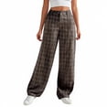 thumbnail image 5 of Women's Casual Fashion Printed Plaid Pocket Pants, Elastic Waist Trousers for Women, Casual Lounge Pants, Comfortable Everyday Wear,Coffee,L, 5 of 5