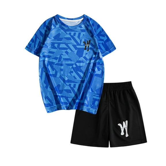 SwiftWear Boys Athletic Shorts Set 2 Piece Summer Outfits Quick Dry Short Sleeve Tee Shirt Top   Short for Kids 3-14 Years