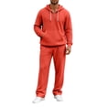 thumbnail image 5 of Mens 2 Piece Sets Quarter Zipper Drawstring Hooded Tops Wide Leg Pants Solid Color Fashion Outfits for Daily Wear Red S, 5 of 7