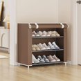 thumbnail image 3 of LACKUST 4 Tier Space Saving Shoe Rack, Adjustable Height Stackable Shoe Organizer for Entryway Closet, Easy to Assemble Coffee Non-woven Fabric Small Shoe Storage, 3 of 6