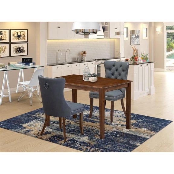 East West Furniture YADA3-AWA-29 3 Piece Dining Room Table Set Consists of a Rectangle Solid Wood Table and 2 Upholstered Chairs, 30x48 Inch, Antique Walnut