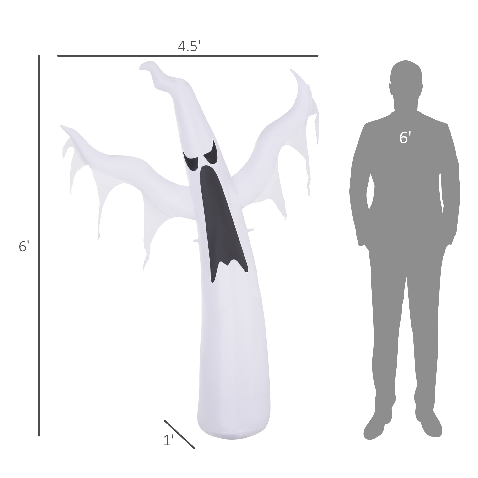 6ft Halloween Inflatable Ghost, Dancing White Ghost with LED Lights, Weather-Resistant Polyester, Outdoor Yard Decoration