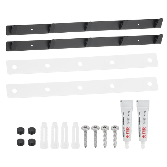 Unique Bargains Coat Rack Wall Mount, 17" Metal Chamfer Wall Hooks Rail with 5 Hooks, Black