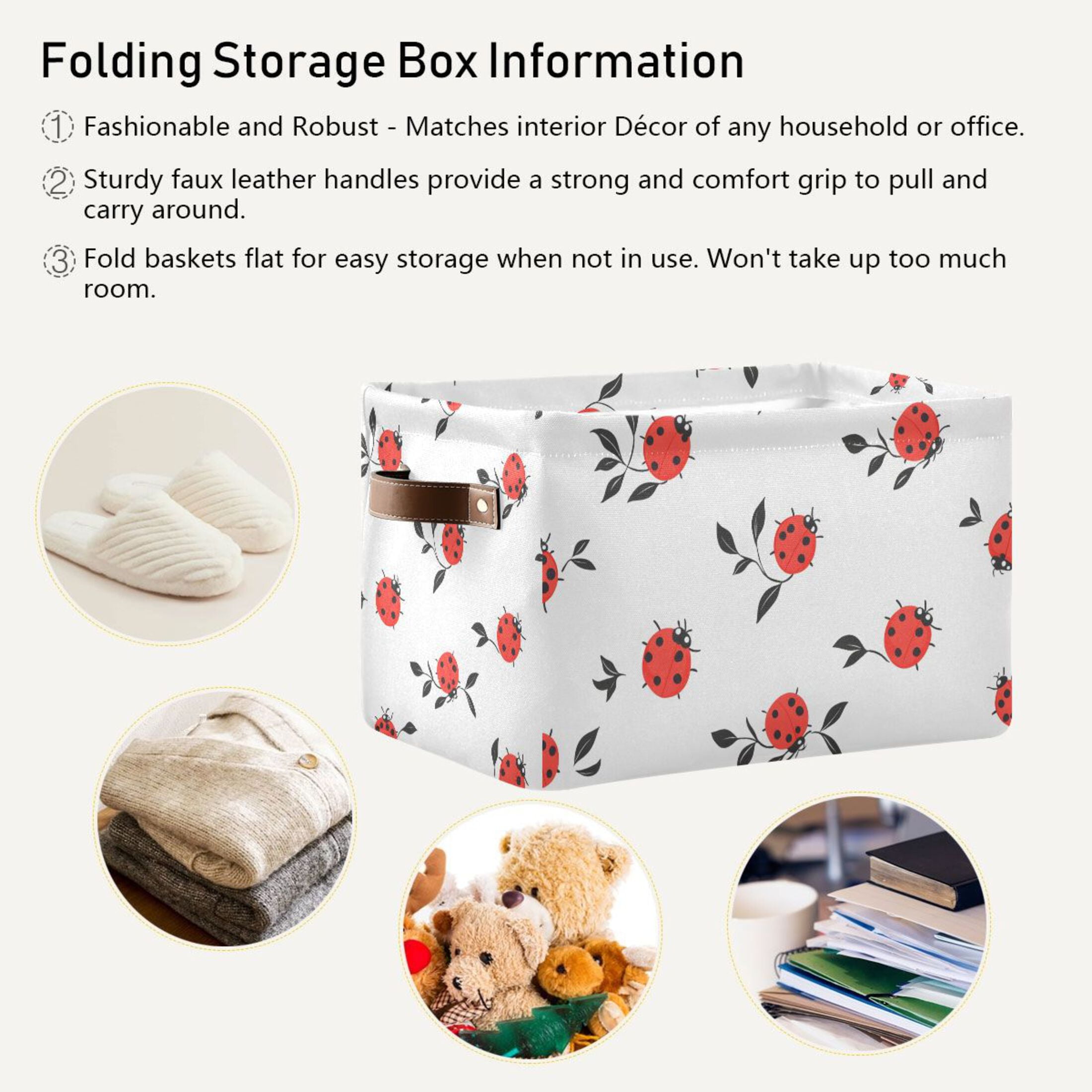 Ryvnso Ladybugs Leaves Storage Basket Large Bin Foldable Boxes Toys Organizer 14.2x10.2x8.3in 2 PCs