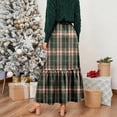 thumbnail image 6 of Women’s Long Plaid Skirt Elastic Waist Tiered Maxi Skirt Lightweight Soft Fabric Casual Style for Daily Wear Dark Green 2XL, 6 of 6