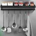 thumbnail image 4 of Spice Rack, Wall-Mounted Kitchen Utensil Storage Rack with 6 Removable Hooks, Kitchen Shelf Wall-Mounted Pan Holder Without Drilling, Aluminum, Rust-Proof, Black, 40cm, 4 of 5