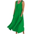 thumbnail image 2 of Yourumao Womens Cotton Linen Dress Round Neck Sleeveless Maxi Dress Pleated Solid A-Line Swing Long Dresses Summer Lounge Clothes with Pocket, 2 of 7