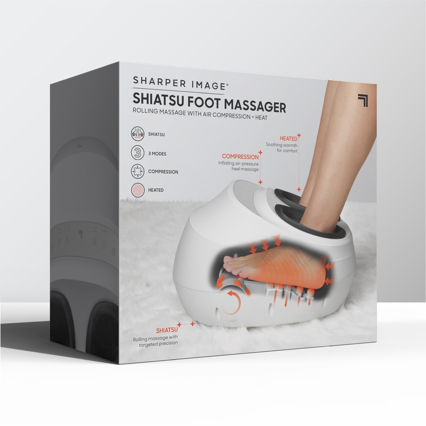 Sharper Image® Shiatsu Foot Massager, Rolling Massage with Air Compression, Relax Tired & Sore Toes with Heat Therapy, Soft Fleece Lining, Adjustable Massage Levels, Fits up to Men's 12/Women's 14