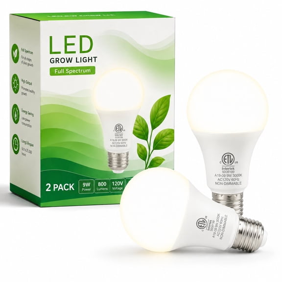 A19 LED Grow Light Bulbs 2-Pack, 11W (100W Equivalent) Full Spectrum Plant Grow Lights with Red & Blue Spectrum, 4000K 1000 Lumens E26 Base for Indoor Plants Seedling Growth