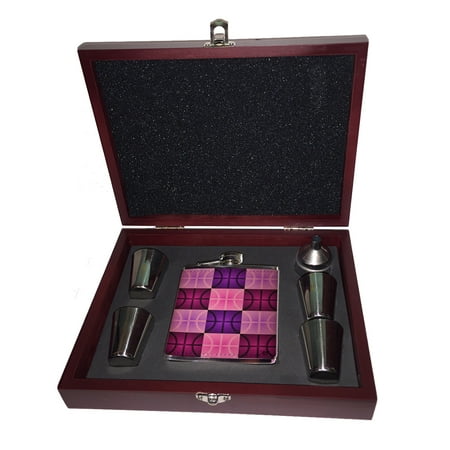 

KuzmarK Pink Leather Flask Set in Rose Wood Gift Box - Basketball Life Modern Art