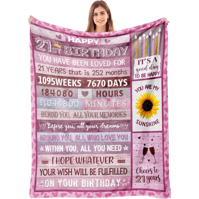 LHSHID 21st Birthday Gifts for Her Gifts for 21 Year Old Girls Female 21st Birthday Decorations for Girls 21st Bday Gift Ideas Happy 21st Birthday Gifts for Bestie Sister Blankets 60"x80"