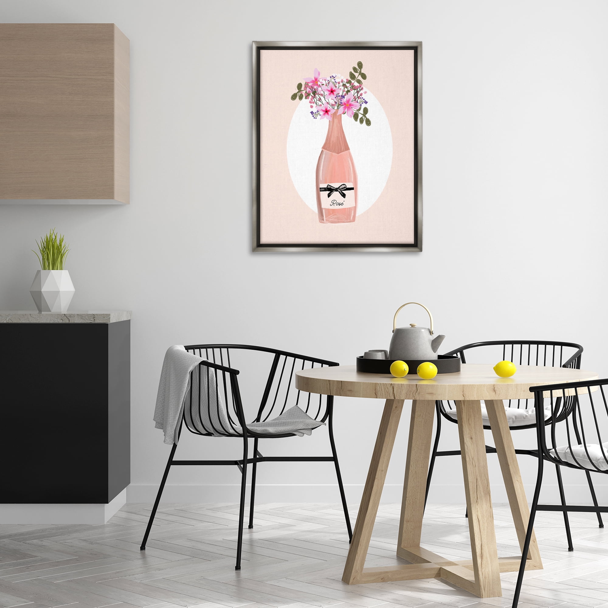 Stupell Industries Pink Lilies Champagne Food & Beverage Painting Gray Floater Framed Art Print Wall Art, 25 x 31