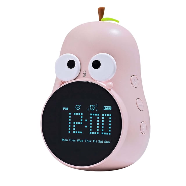 Pear Wake Up Alarm Clock Cartoon Cute Cartoon Children Kids Learning Alarm Clock English Regular Version Rechargeable Plum Pink