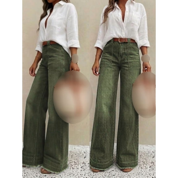 New Women's Casual Loose Fit Denim Wide Leg Jeans, Comfortable Fall Denim Pants