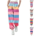 thumbnail image 1 of MKOSPLRT Pantalon de Jogging Ample pour Fille Tout-Petit, Taille Haute Élastique, Rayé, à Blocs de Couleur, Bas Resserré, 1 of 8