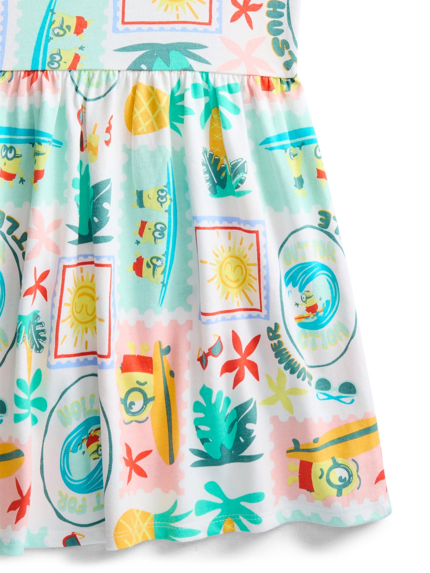 Minions Girls Allover Print Dress with Short Sleeves, Sizes 4-12