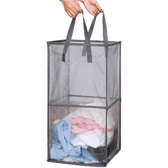 Large Laundry Basket, Mesh Laundry Hamper, Collapsible Laundry Baskets, Laundry Room Organization Clothes Hamper for Bathroom, Bedroom, Dorm, Travel (gray, Large)