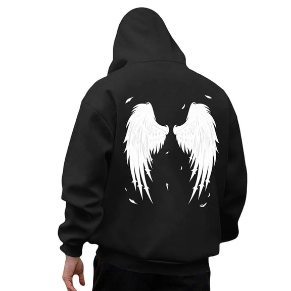 CONROSES Mens Hoodies Wings Graphic Y2K Hoodie for Men Long Sleeve Warm Pullover Hooded Sweatshirt Soft Fall Winter Sweatshirts With Pocket
