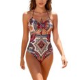 thumbnail image 2 of Karight Womens Halter Neck One Piece Swimsuit Twist Front Cutout Ruched Tummy Control High Cut Bathing Suit Swimwear, 2 of 5