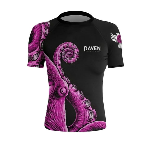 Raven Fightwear Women's Kraken Octopus BJJ Rash Guard Short Sleeve MMA Black/Pink