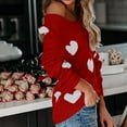 thumbnail image 7 of Generic Womens Cute Love Heart Print Sweaters Oversized Off The Shoulder Loose Knitted Valentine Pullover Blouse Top, 7 of 7