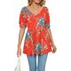 thumbnail image 3 of Gibobby Playera Corte clásico para Mujer Camiseta suelta informal con cuello en V para mujer, blusa manga corta con estampado(Rojo,M), 3 of 4