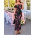 thumbnail image 4 of Merokeety Womens Summer Dresses Floral Off Shoulder Ruched Mesh Bodycon Maxi Dress Black s, 4 of 4