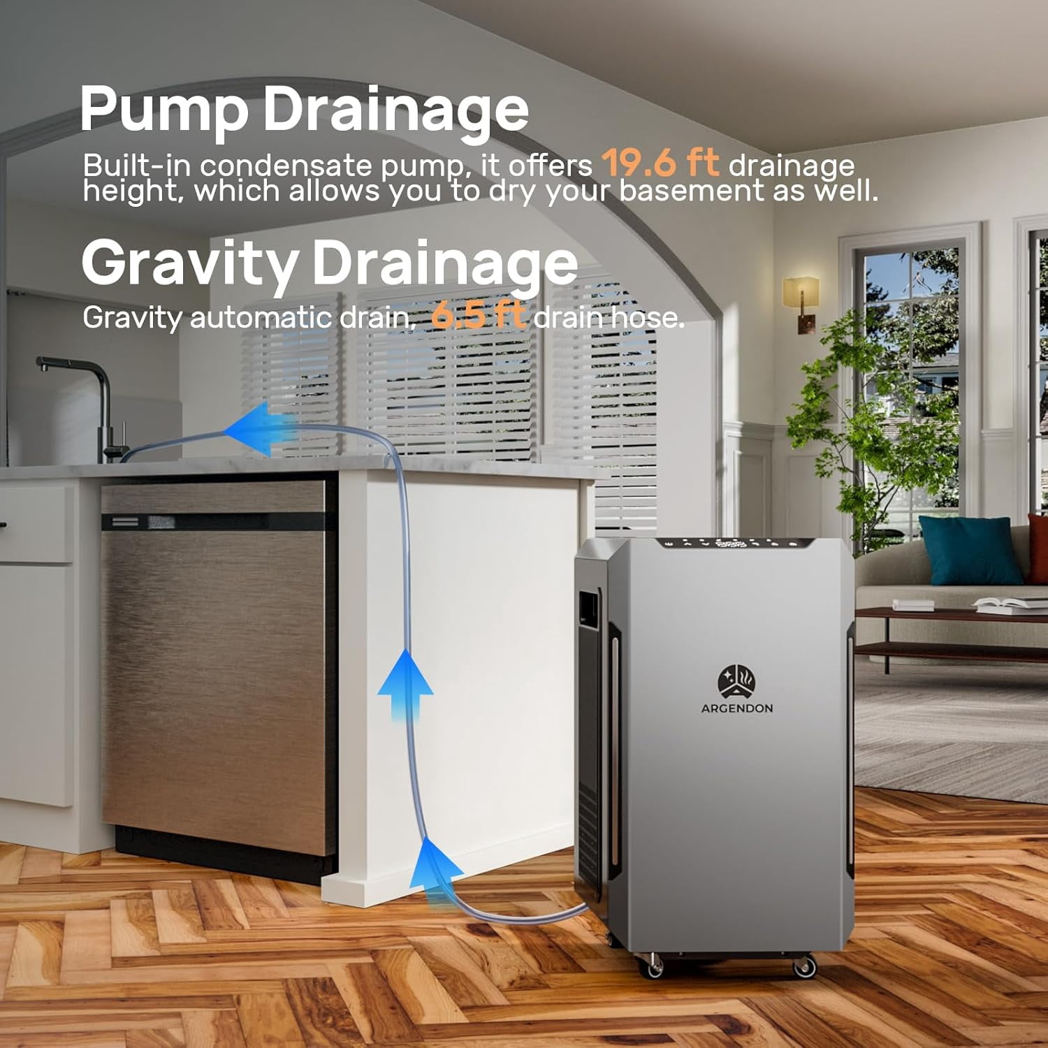 ARGENDON Commercial Dehumidifiers ,120 PPD Dehumidifier for Basementr with Pump and Drain Hose ,on Wheels,High-Capacity Moisture and Humidity Control for Homes, Industrial Use, and Large