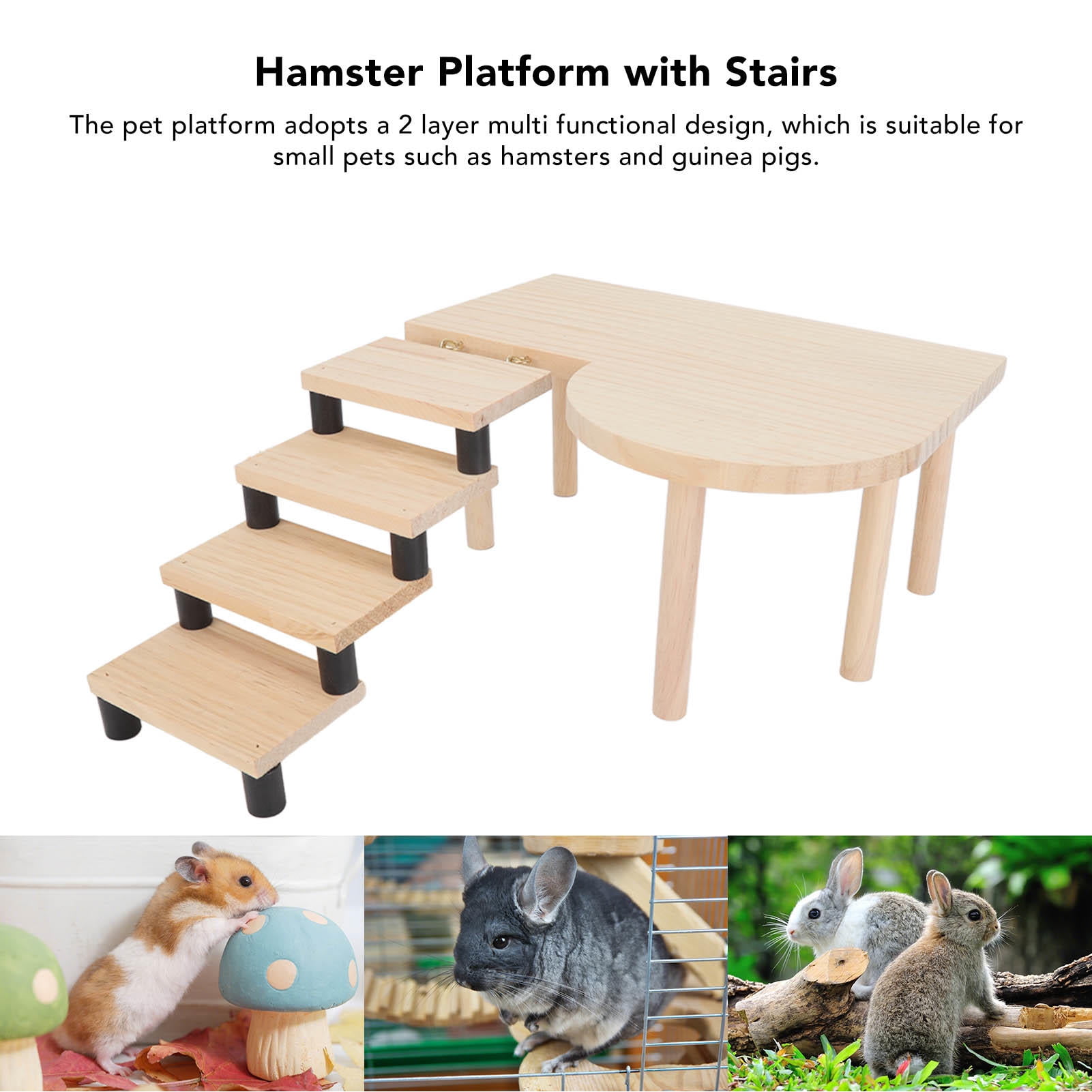 Suodoka Cute Wooden Hamster Platform & 5‑Step Stairs – Healthy Log Design, Easy Assembly, Multi‑Level Play for Hamsters & Guinea Pigs