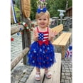 thumbnail image 4 of Loicainy Baby Toddler Girl 4th of July Dress 6 12 18 24 Months 2T 3T 4T Striped Star Print Sleeveless Square Neck Tulle Dress and Bow Headband Set, 4 of 9