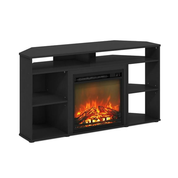 Furinno Jensen Corner TV Stand with Fireplace for TV up to 55 in, Americano