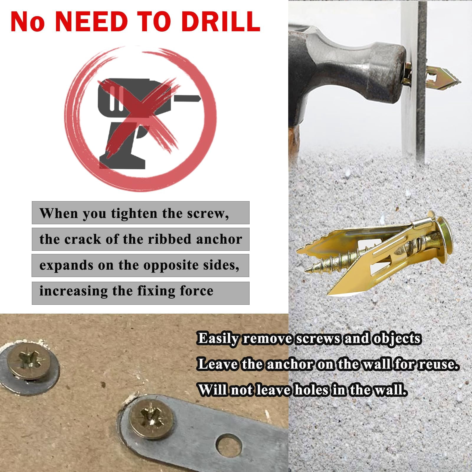 410 PCS Self Drilling Drywall Anchors with Screws Kit - 2 Sizes Sheetrock Anchors & 4 Sizes Zinc Expansion Screws,2025 Upgraded Zinc Plated Steel,No Drill Needed, Holds Up to 66LB on Walls
