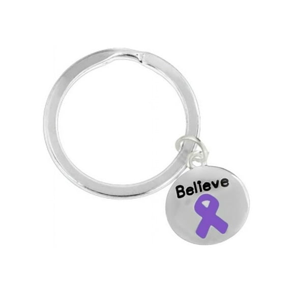 Believe Purple Ribbon Awareness Split Style Keychains